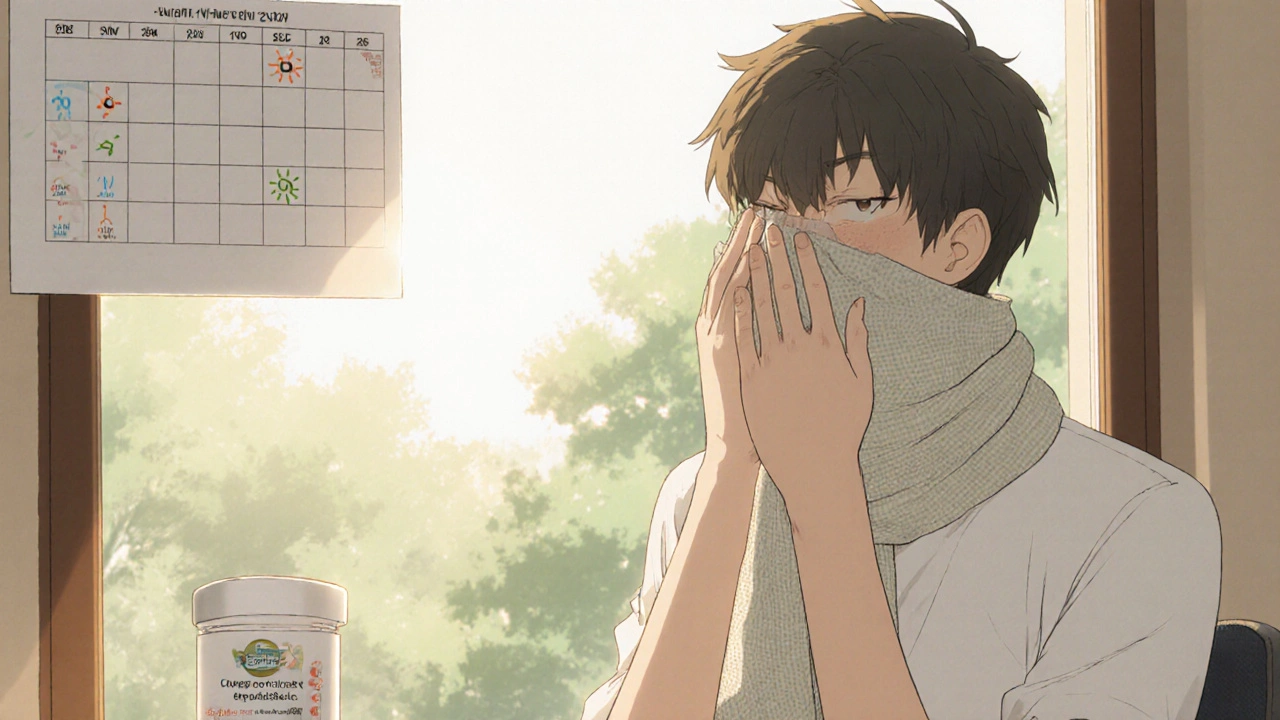 Homme protégeant ses plaques de psoriasis avec un voile léger, soleil d&#039;or dans une fenêtre de cabinet médical.