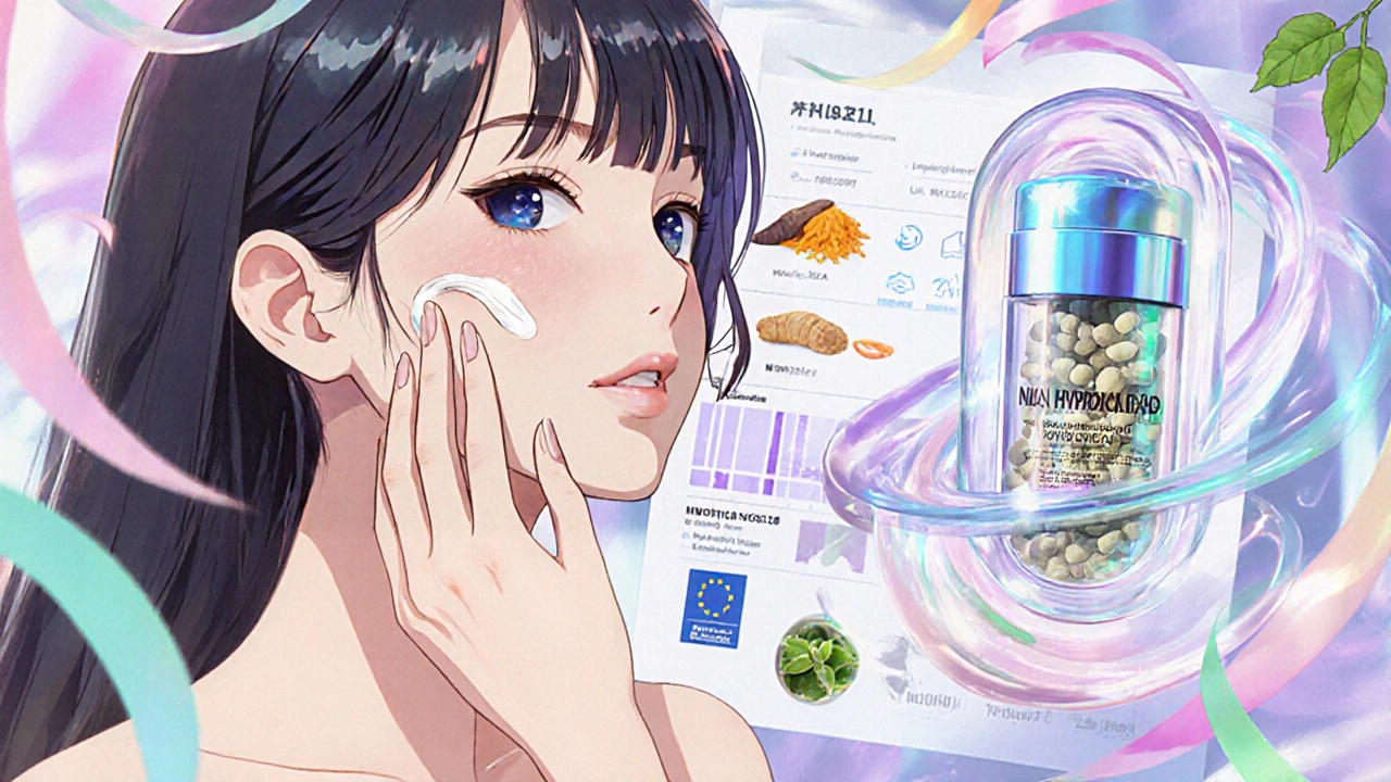 Laboratoire futuriste montrant des capsules nanotechnologiques et des extraits de plantes comme alternatives.