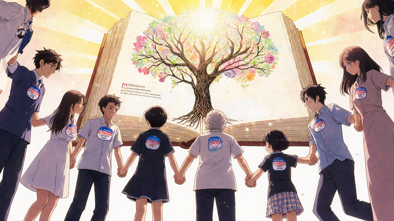 Un groupe de personnes célèbre leur libération de l&#039;étiquette d&#039;allergie à la pénicilline sous un soleil radieux.