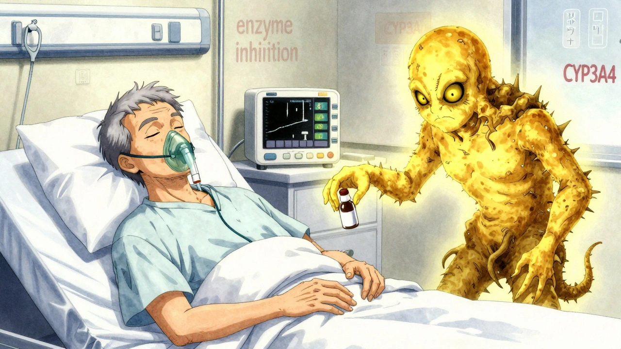 Homme âgé à l'hôpital avec un taux de sucre élevé, une racine de goldenseal maléfique atteint sa médication.