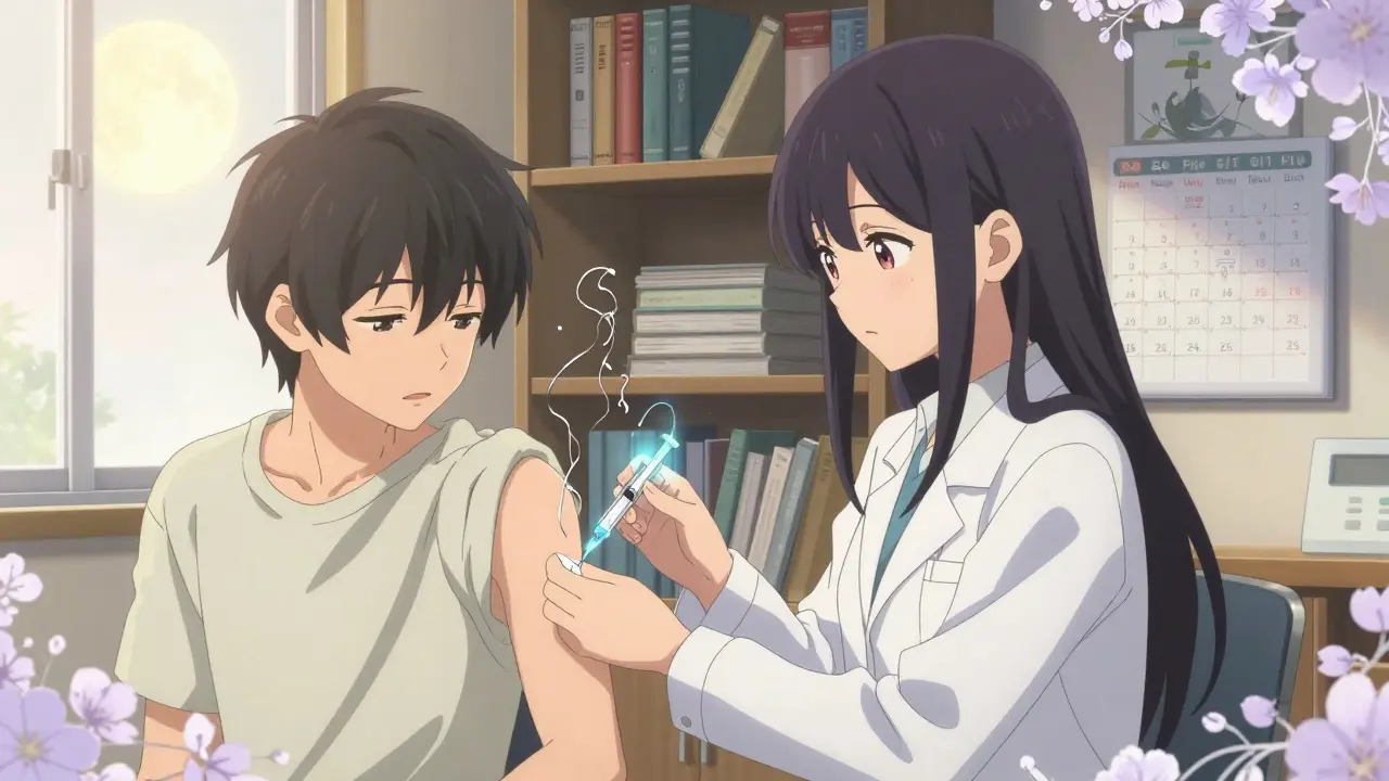 Injection d'omalizumab avec des protéines IgE qui se dissolvent en lumière douce.