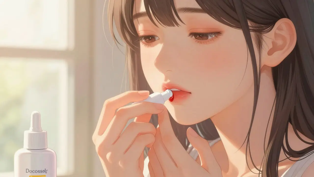 Application de crème antivirale sur vésicule labiale