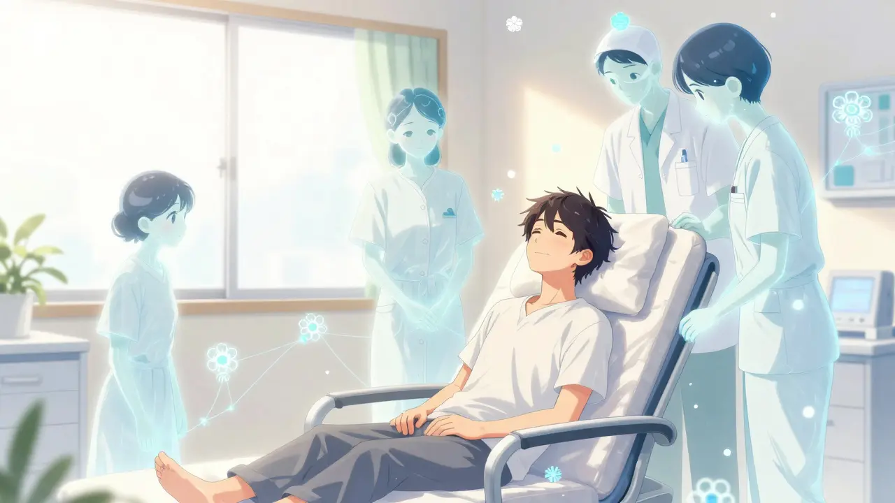 Art manga : symbole de guérison avec des effets lumineux doux et protecteurs.