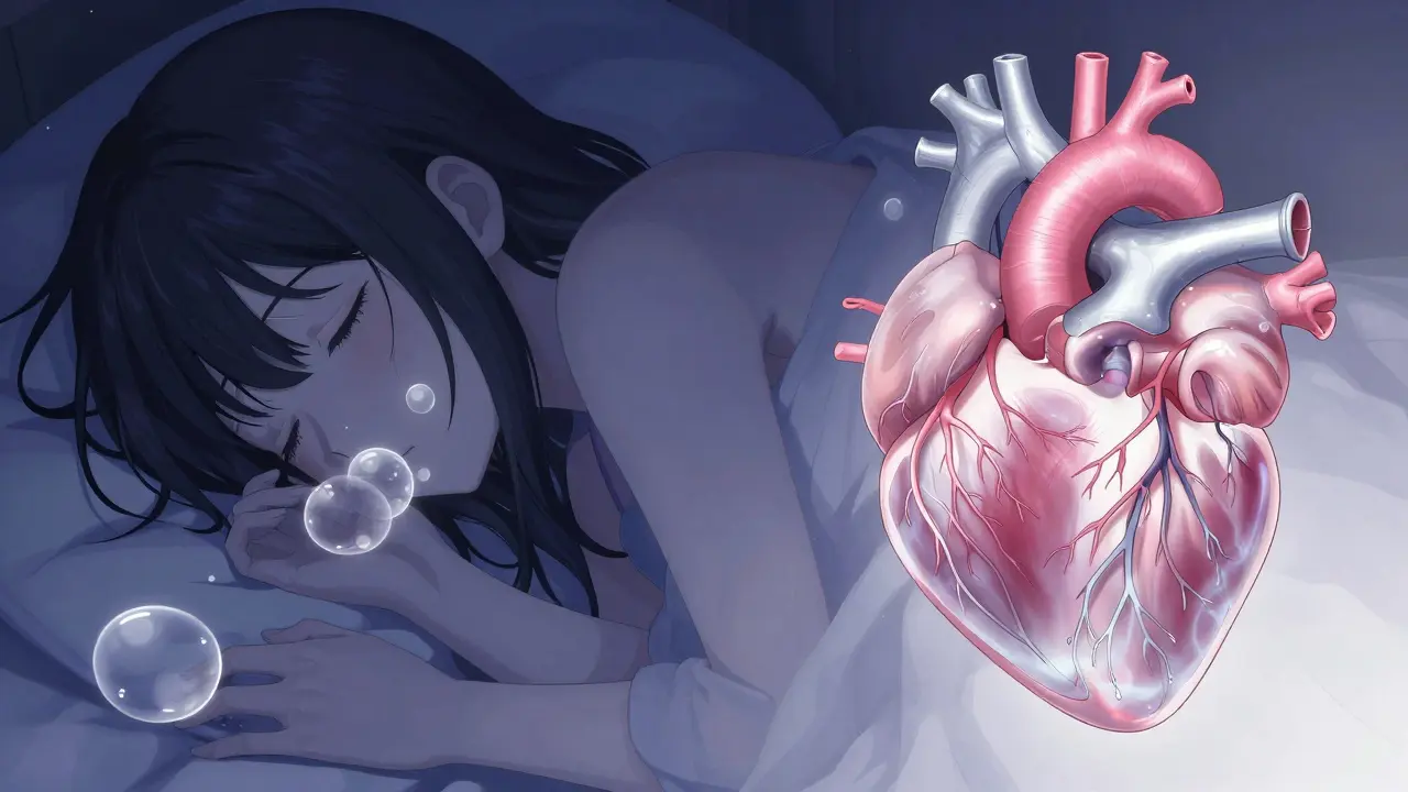 Illustration manga montrant le lien entre l'apnée du sommeil et la pression sur le cœur.