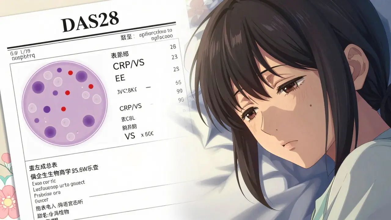 Représentation manga des marqueurs biologiques du DAS28 et du ressenti patient.