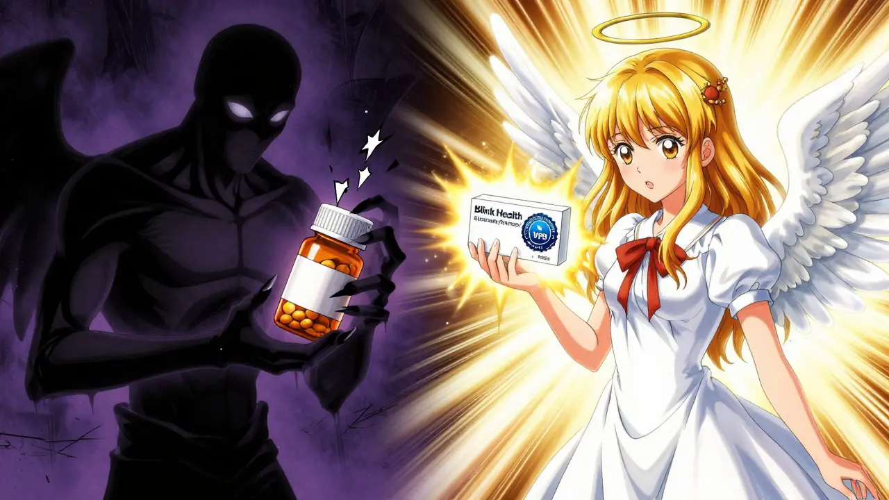 Comparaison manga entre pharmacie sûre et arnaque en ligne