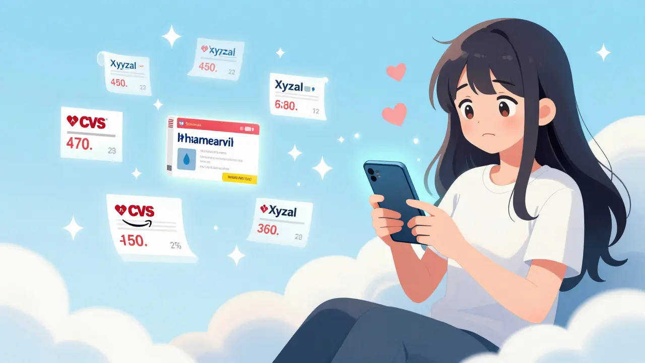 Personnage manga commandant des médicaments en ligne sur un téléphone