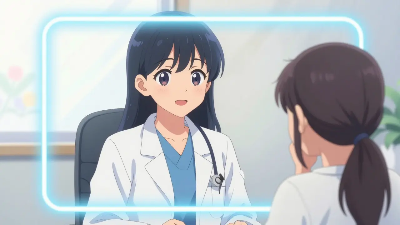 Consultation télémedicale rassurante entre médecin et patiente en style manga