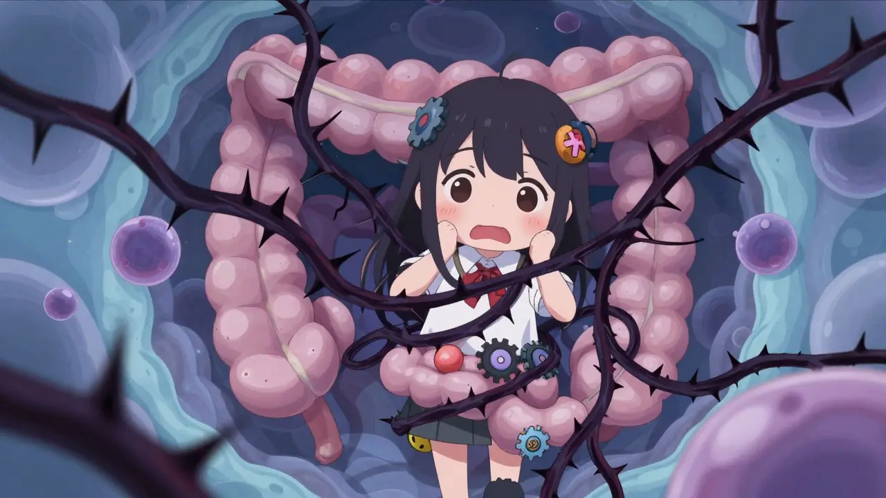 Enzyme CYP3A4 bloquée par des lianes toxiques, illustration manga