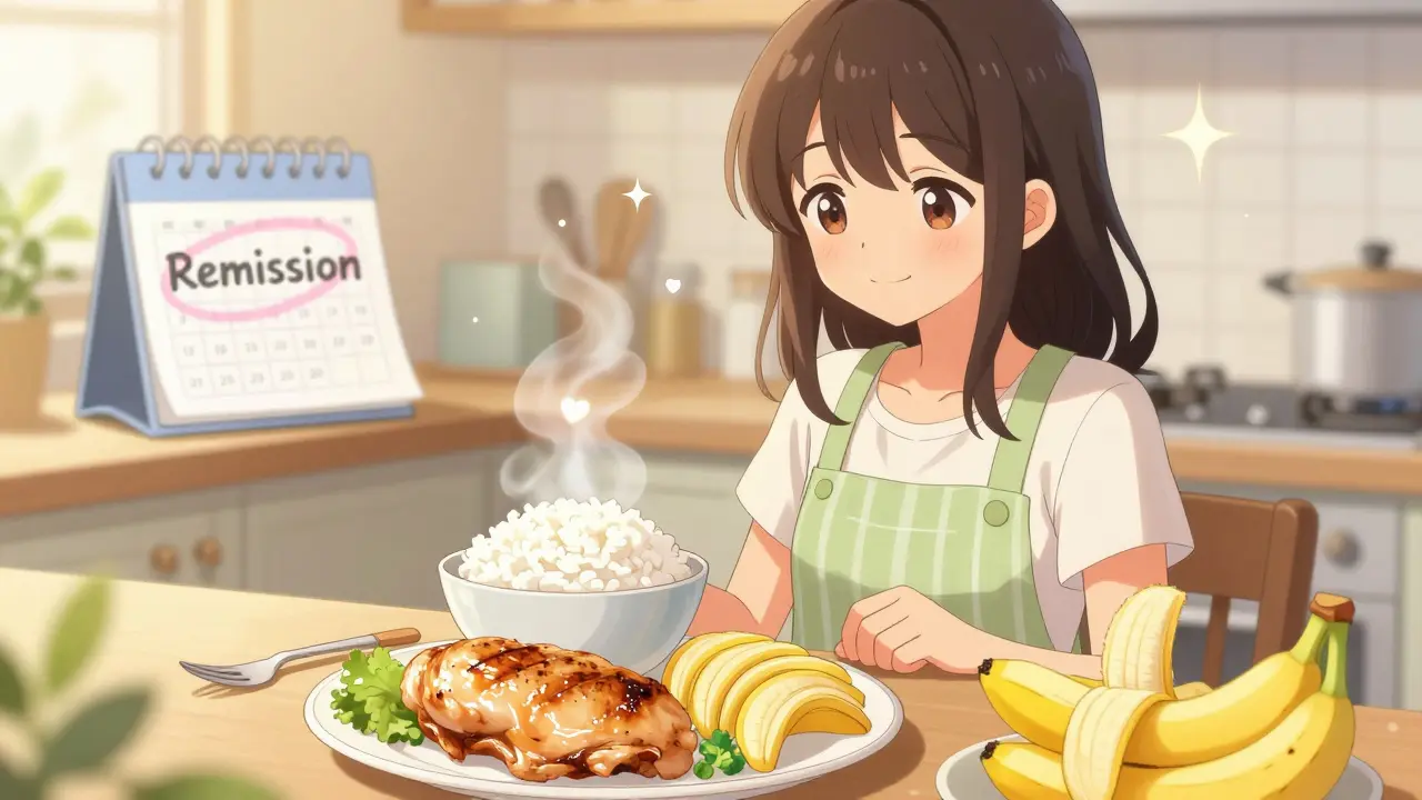 Femme heureuse préparant un repas doux pour la rémission, style shoujo